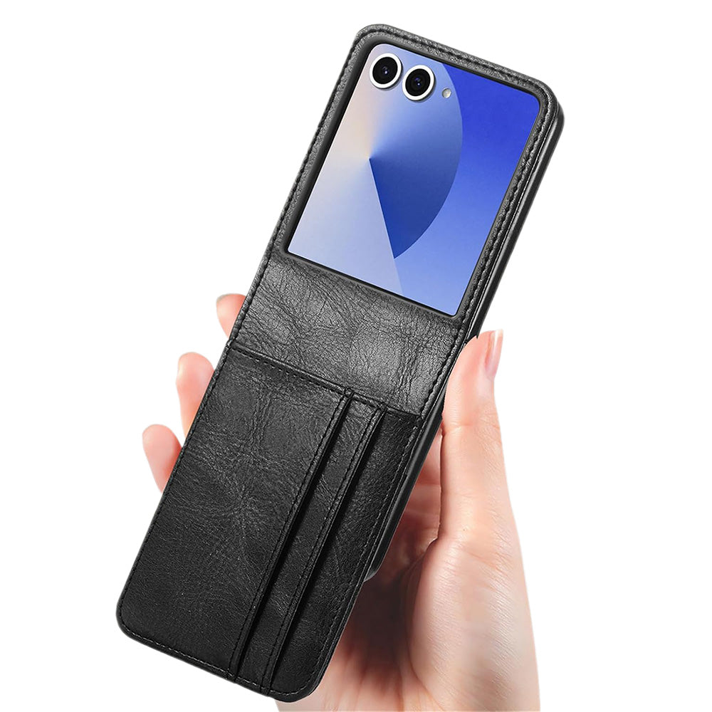 PU Wallet Card Holder Case for Samsung Galaxy Z Flip 6 7 8 with Stand-Black