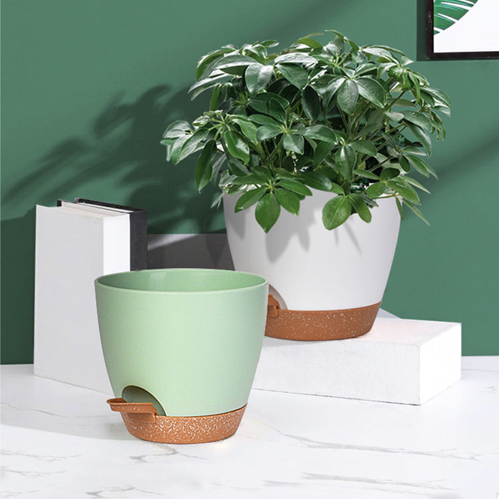 3Pcs Round Self Watering Planters Pot with Drainage Hole and Tray