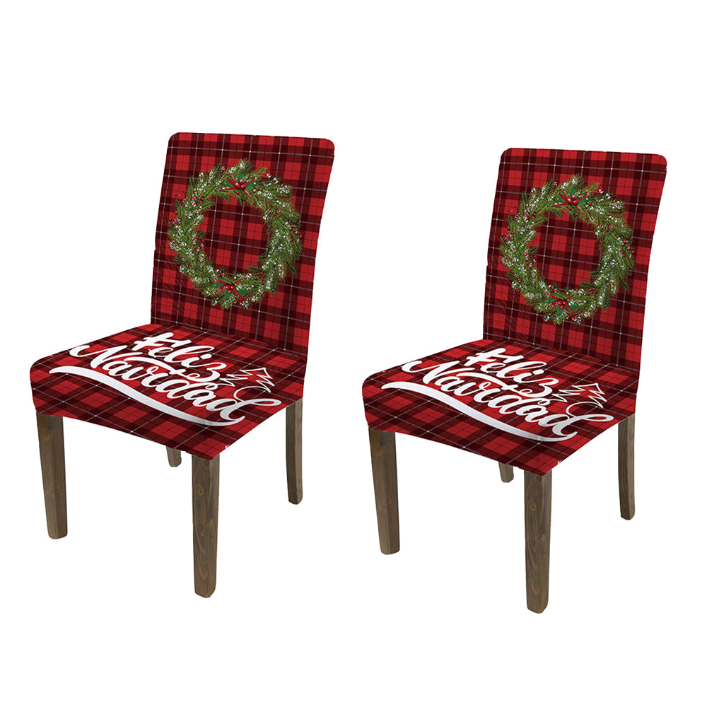 2Pcs One-piece Christmas Stretch Dining Room Chair Protector Cover-Wreath