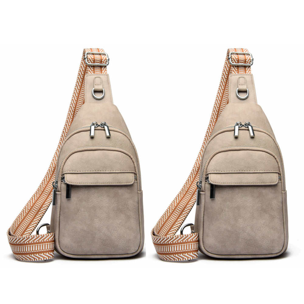 2Pcs PU Leather Sling Belt Chest Bag