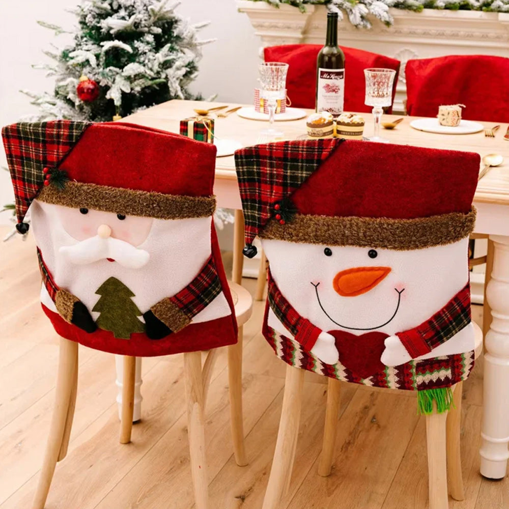 Christmas Chair Covers with Santa Hat for Holiday Dinner Party