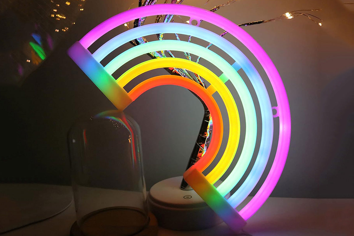 LED Cat Rainbow Neon Sign Lights Bedside Night Light Lamp Bedroom Wall Decoration