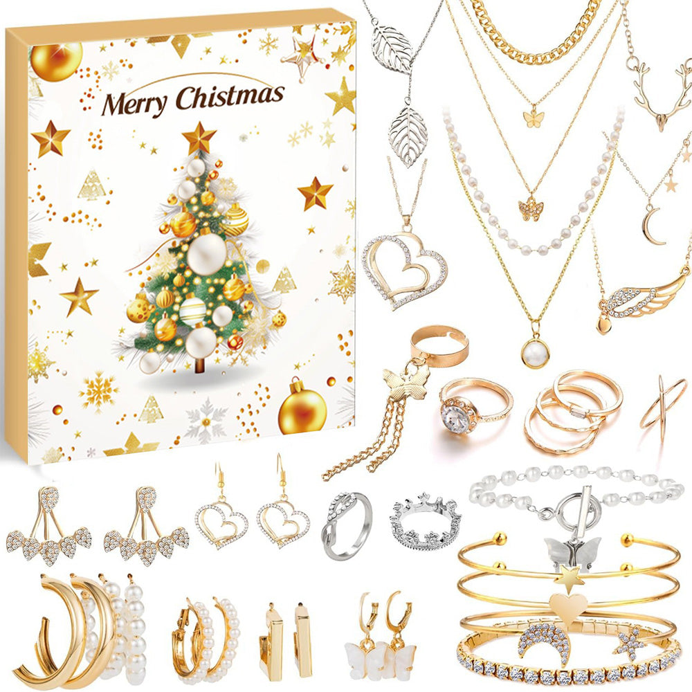 Christmas Jewelry Advent Calendar 24 Days Necklace Bracelet Earrings Countdown Calendar