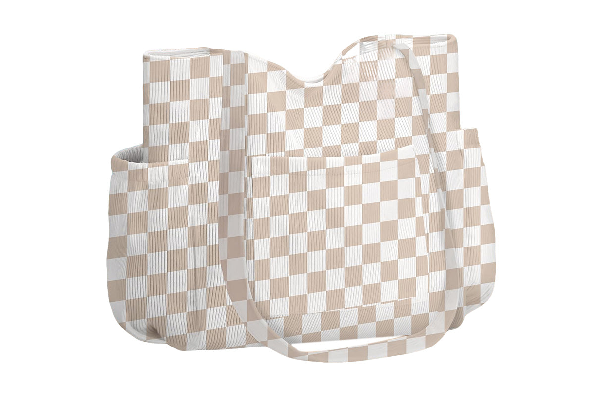 Corduroy Tote Bag with Side Water Bottle Pockets Large Shoulder Bag Casual Handbag