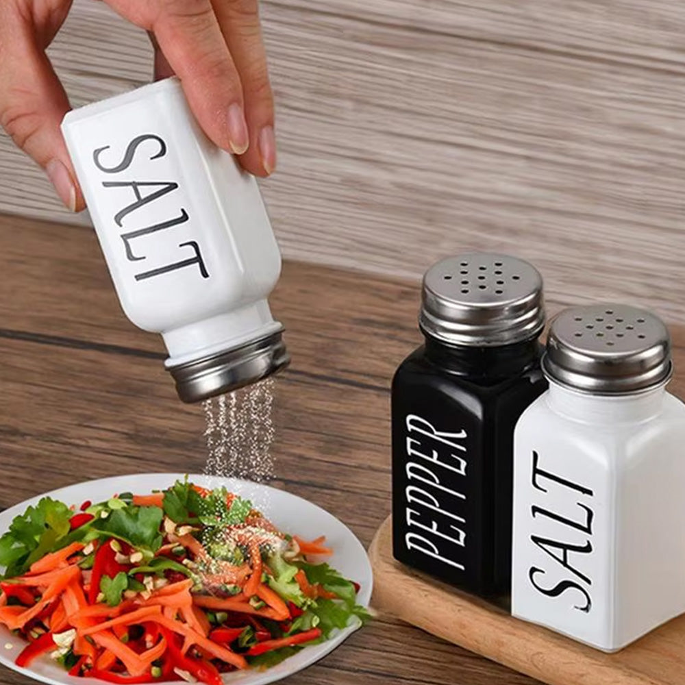 2Pcs Kitchen Salt and Pepper Shakers Set with Stainless Steel Lids for Restaurants