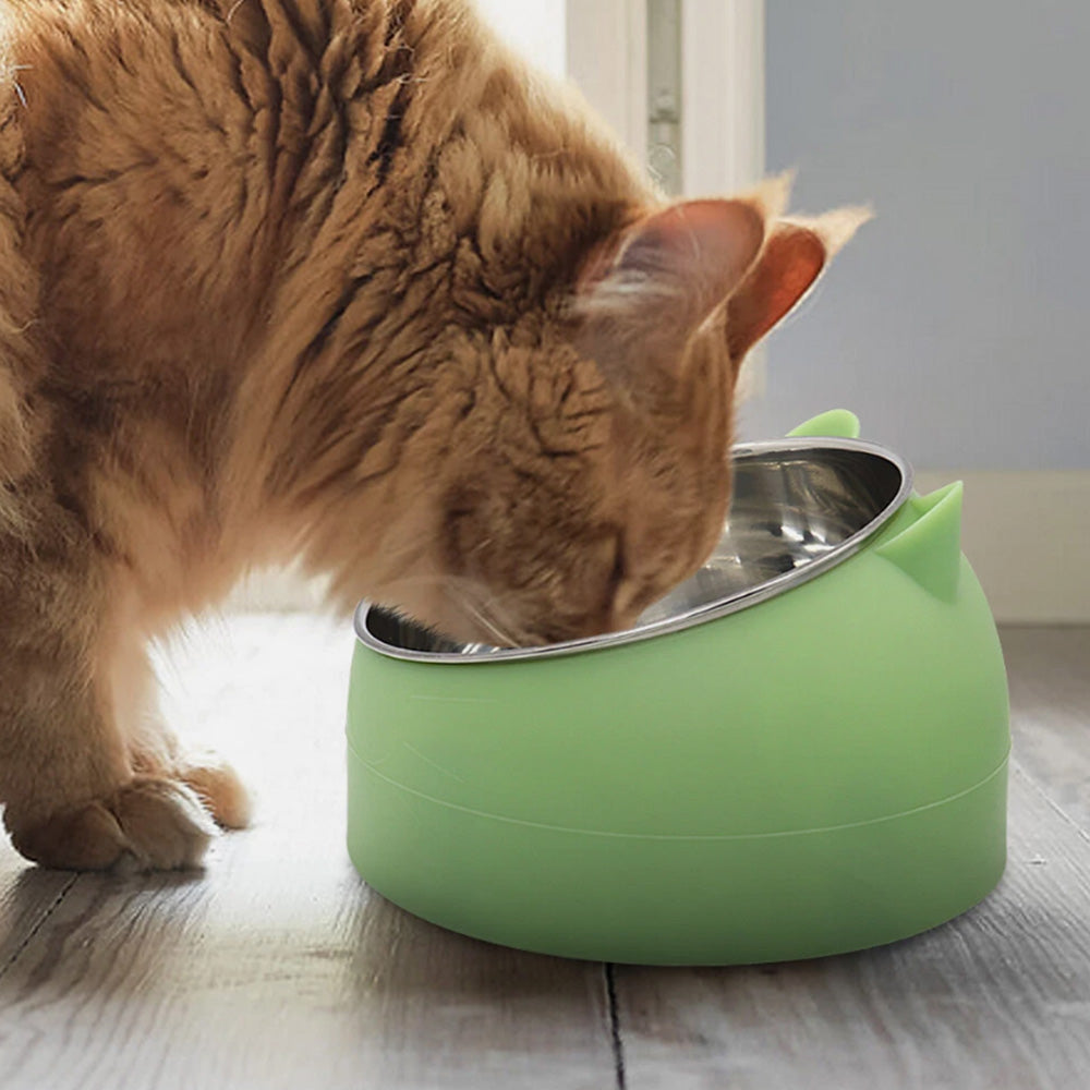 400ml Stainless Steel Tilted Pet Bowl Non-Slip Raised Feeder for Cats and Dogs