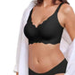 Wireless Bra Soft High Elastic V Neck Wavy Trim-Black