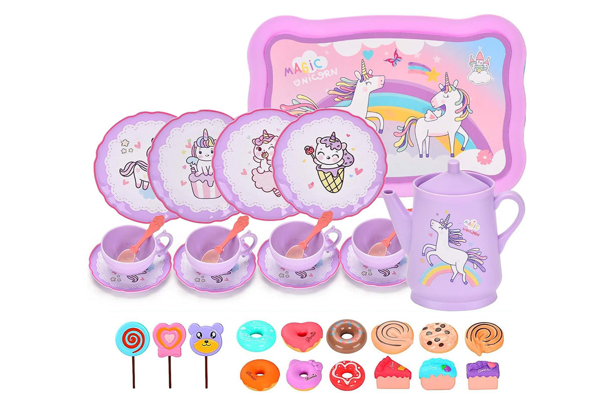 Pretend Play Tea Party Set with Dessert and Carrying Case for Role Play