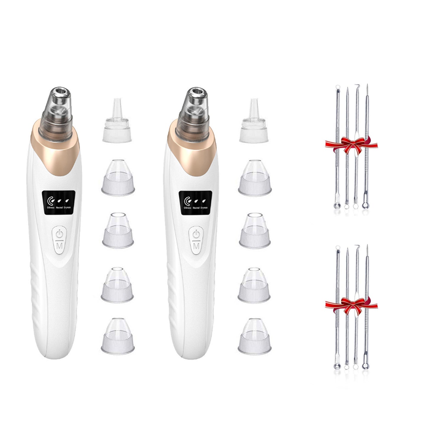 2Pcs Vacuum Blackhead Remover Facial Skin Pore Acne Pimple with 5 Suction Probes 4 Acne Needles