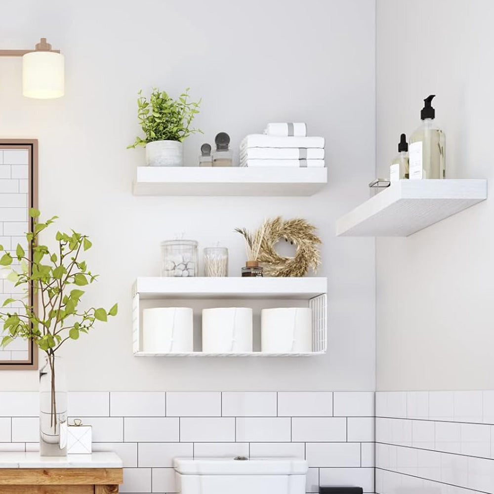 3 Tier Bathroom Shelf Wall Mounted Floating Shelf with Storage Basket