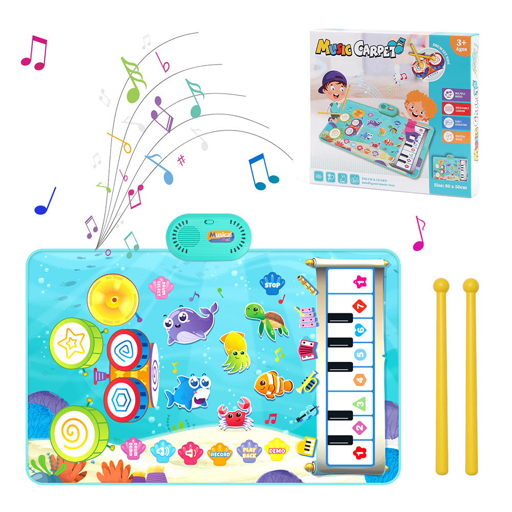 2 in 1 Animal Piano Drum Mat Music Touch Toys Music Mat With 6 Instrument Sounds