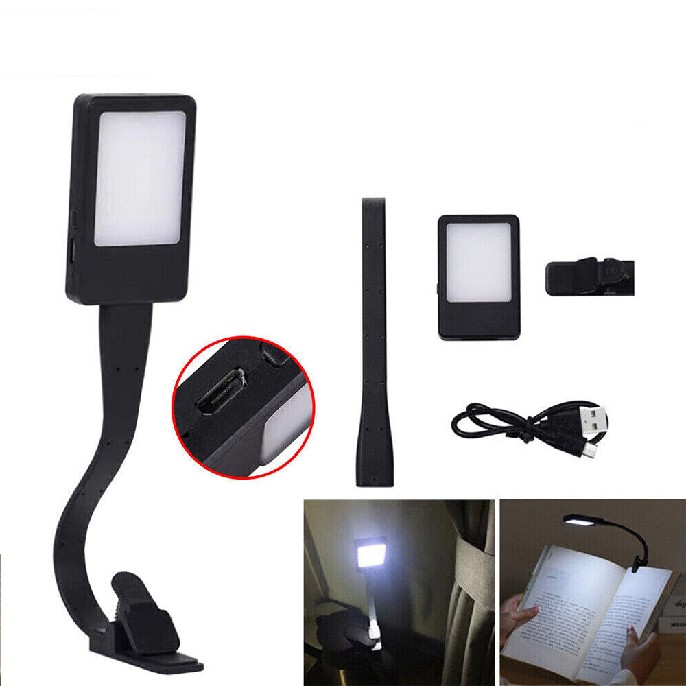LED Book Reading Light Lamp USB Rechargeable Flexible Clip On Bed Desk Table