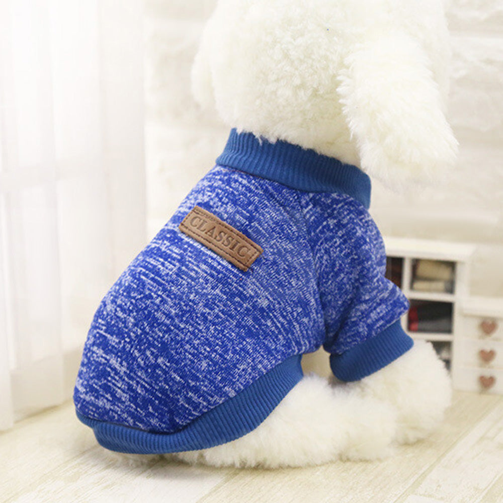 Dog Sweatshirt Pullover Classic Round Neck Soft Clothes for Small Medium Dogs Cats-Blue