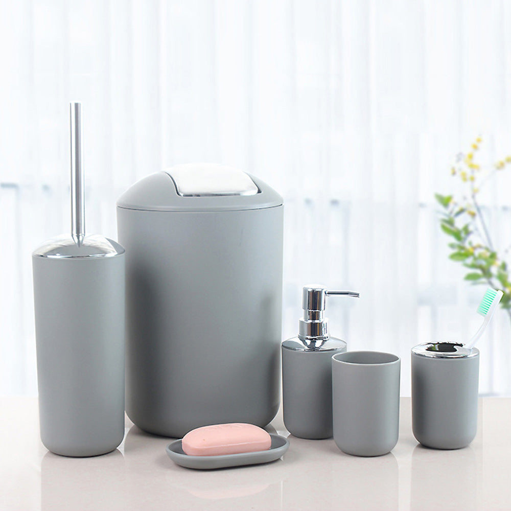 6 Piece Bathroom Accessories Set Soap Dish Soap Dispenser Toothbrush Holder Toilet Brush Trash Bin