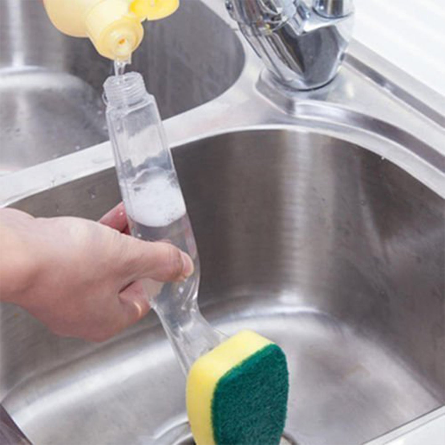 5Pcs Kitchen Soap Dispenser Sponge Brush with Handle Set-1 Handle+5 Sponge