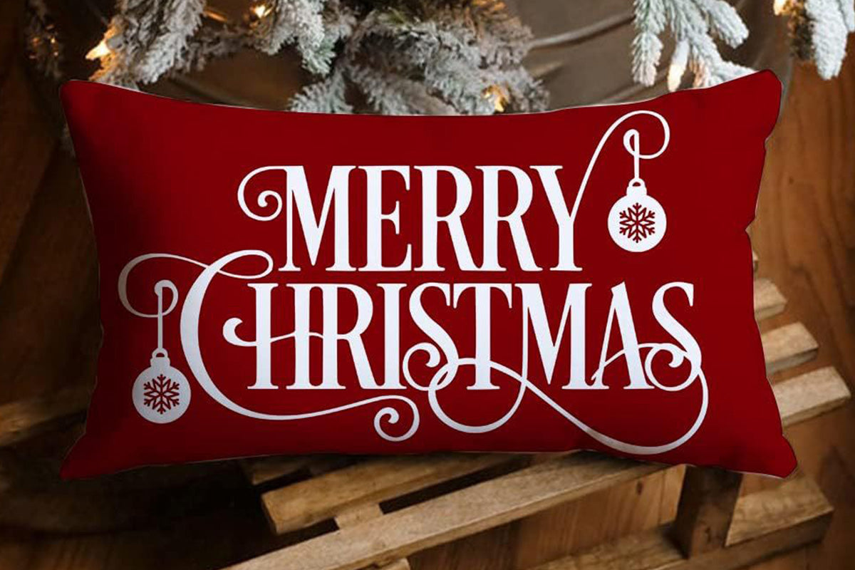 Merry Christmas Throw Pillowcase Rectangle Lumbar Winter Holiday Cushion Cover