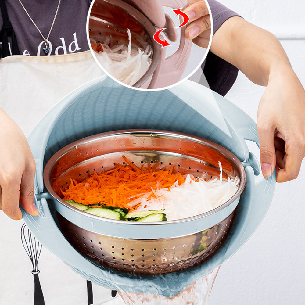 4 In 1 Double-layer Rotatable Colander Bowl Set with Lid and 3 Blades