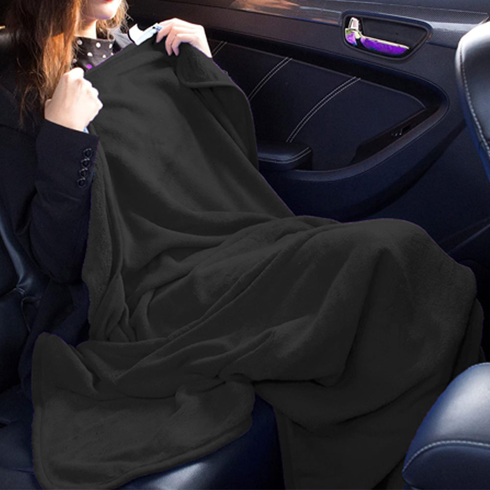 2-in-1 Travel Blanket and Pillow with Hand Luggage Belt and Backpack Clip