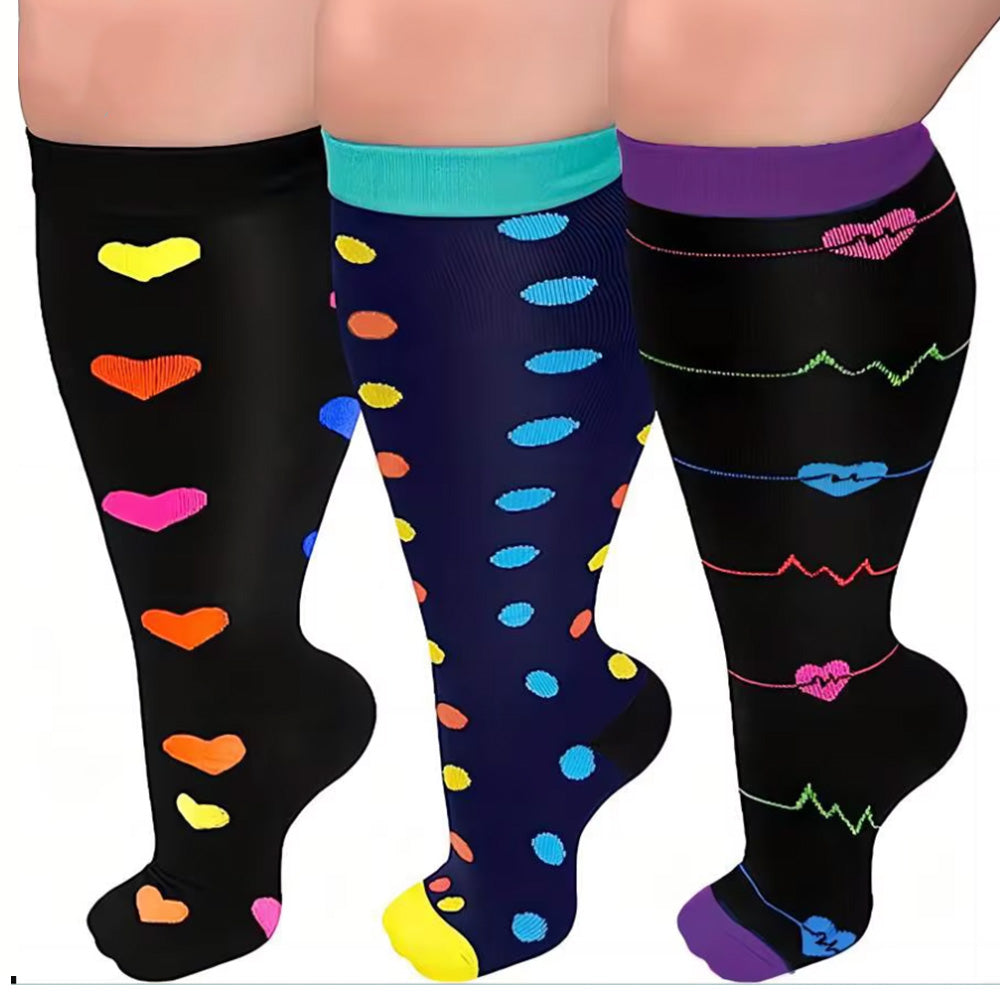 3 Pairs Plus Size Socks for Women Men Knee High Support for Nurses Pregnancy-Style 2