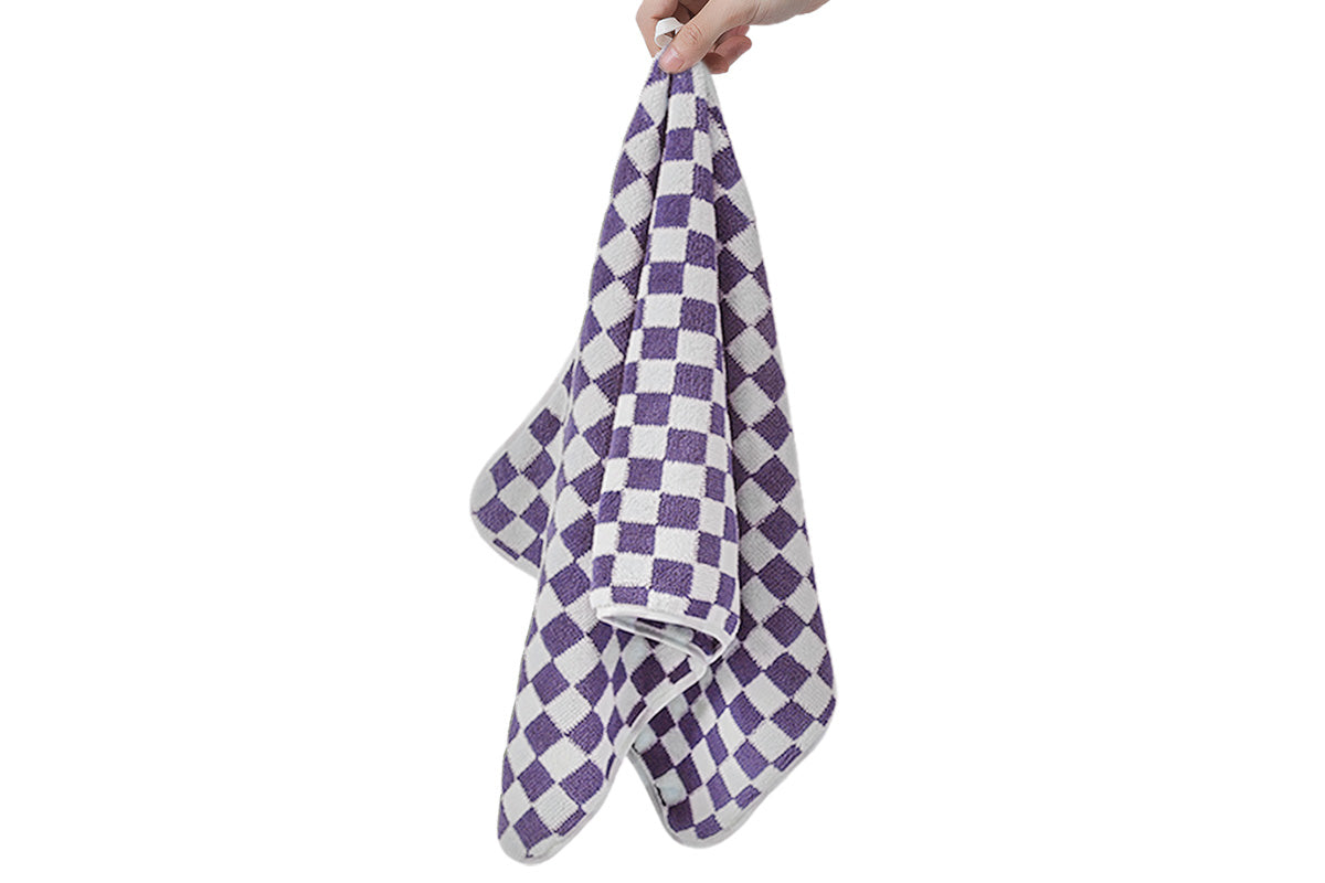 4 Piece Checkered Coral Fleece Towel Set Bath Face Towels
