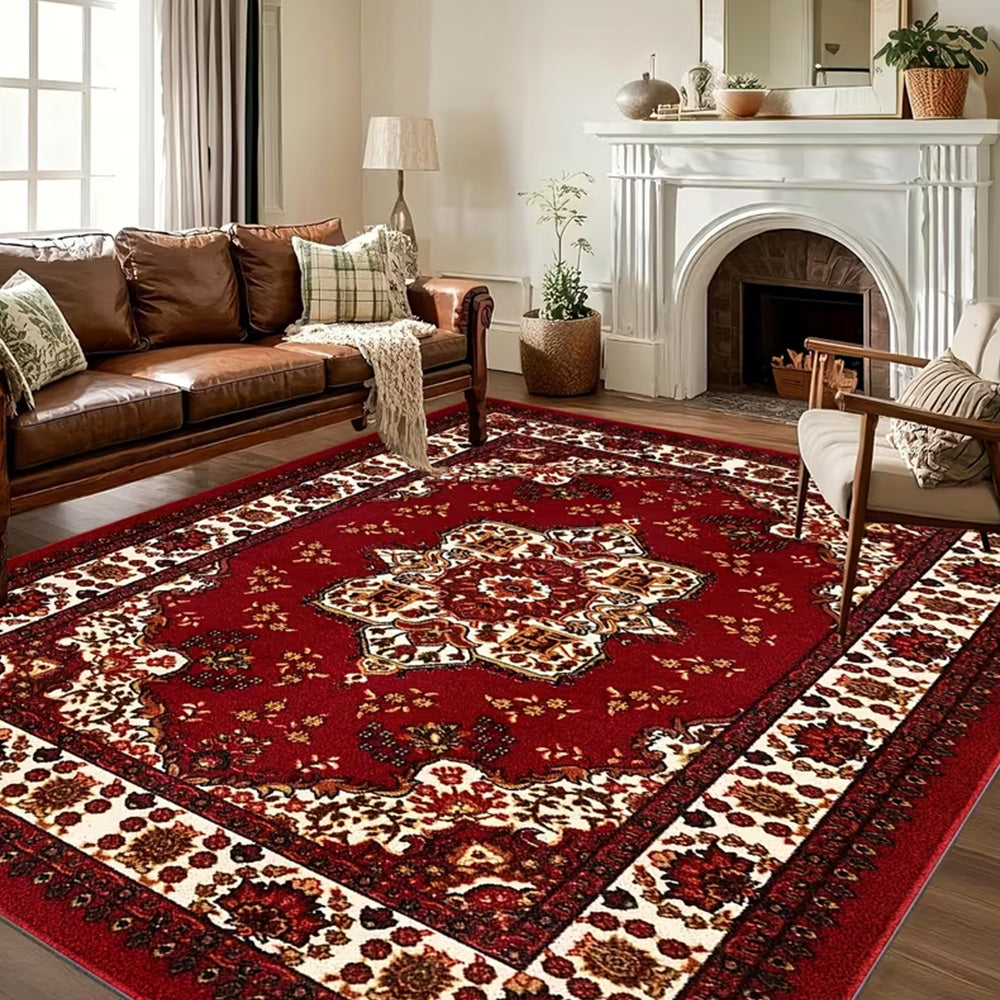 Large Floor Rug Crystal Velvet Vintage Boho Non-Slip Carpet for Bedroom Dining Room