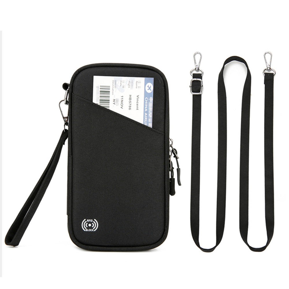 Passport Holder Family RFID Travel Document Organizer With Zipper-Black