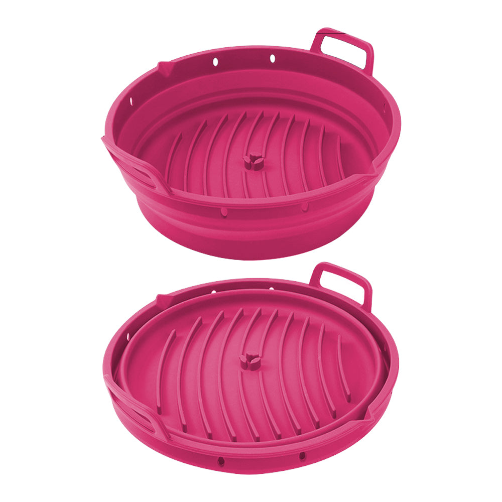 Reusable Foldable Round Silicone Air Fryer Baking Tray with Handles