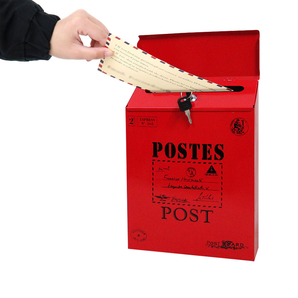 Locking Metal Mailbox Wall Mounted Key Lock Drop Mail Box Pastoral Style