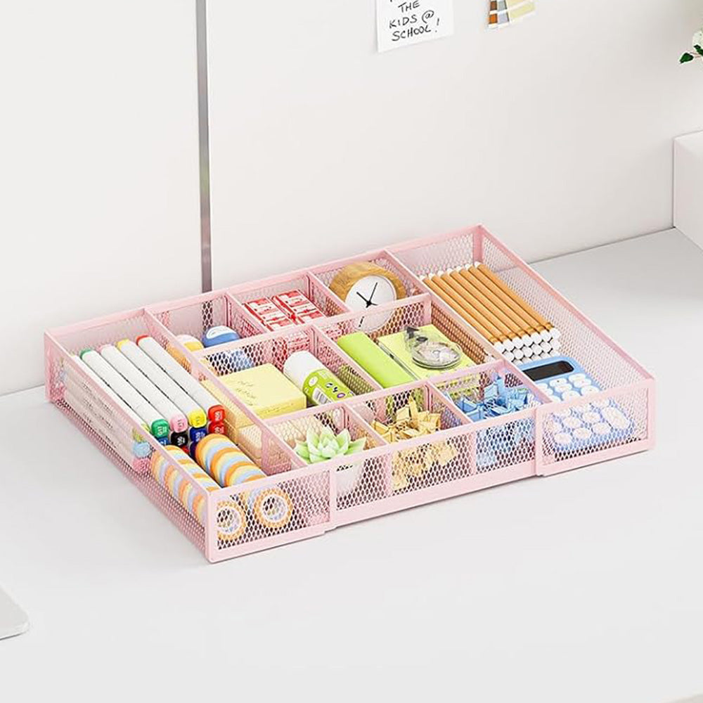 Expandable Desktop Drawer Organizer Basket with Adjustable Dividers for Home Office