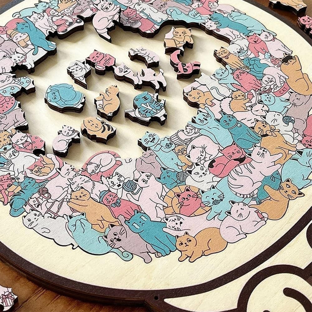 135 Pieces Colored Cat Shaped Wooden Jigsaw Puzzle With Stand For Cat Lovers