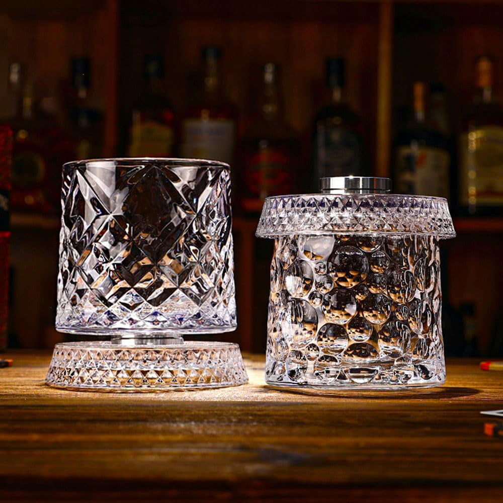Spinning Rotating Whiskey Glass 270ml Transparent Glass for Home Bar