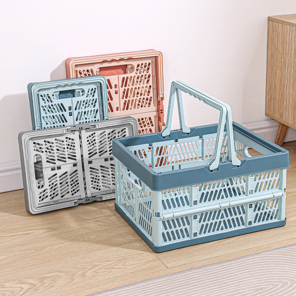 Portable Foldable Storage Basket for Camping Shopping and Home-Blue