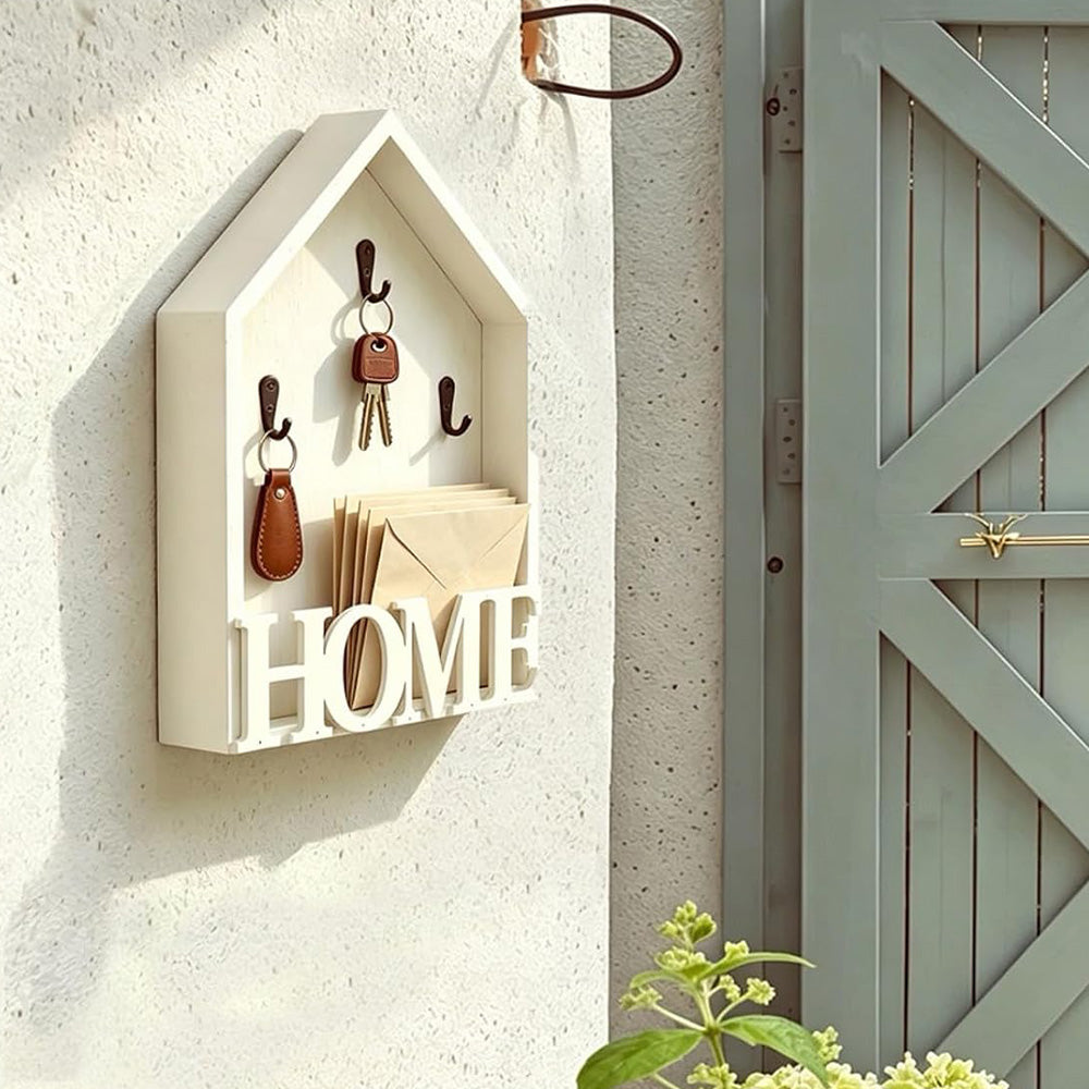Vintage Key Holder Wall Mount with 3 Metal Hooks Key Rack for Entryway Living Room