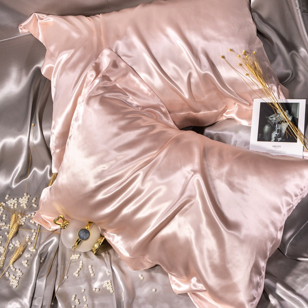 2Pcs 48x74cm Satin Pillowcase Solid Color Silk Soft Bedding Pillowcase