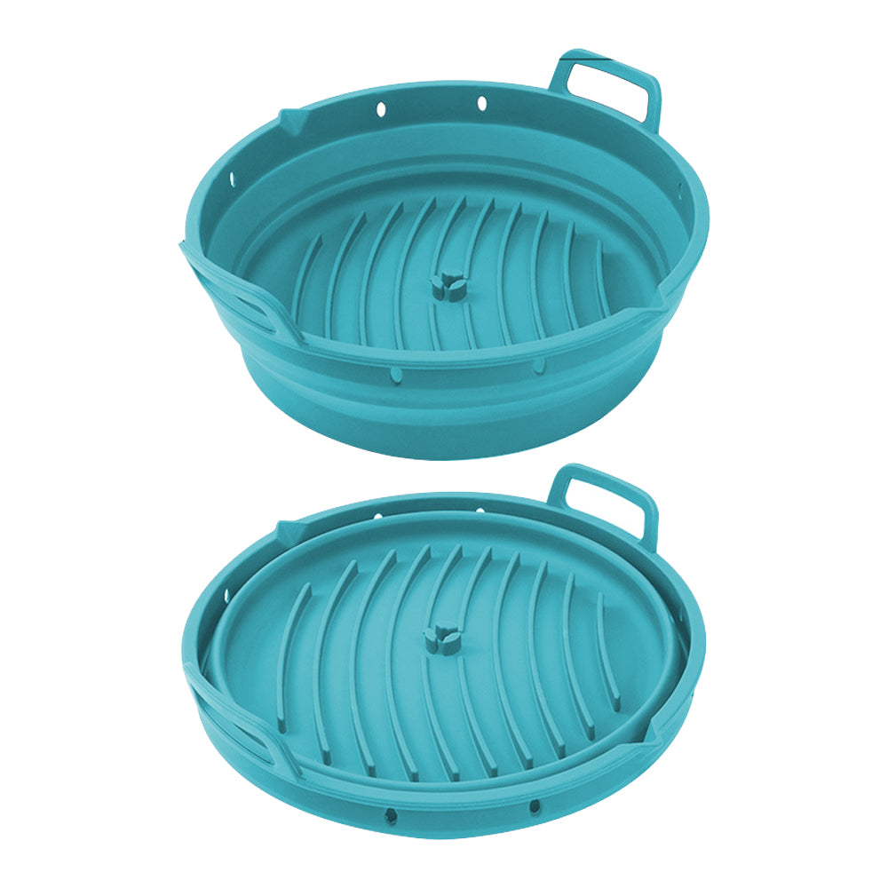 Reusable Foldable Round Silicone Air Fryer Baking Tray with Handles
