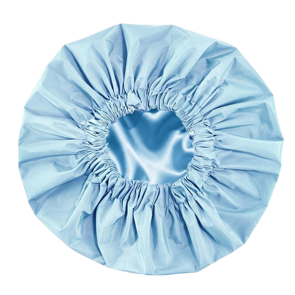Reusable Water-Resistant Double-Layer Polyester and Satin Shower Cap for Women