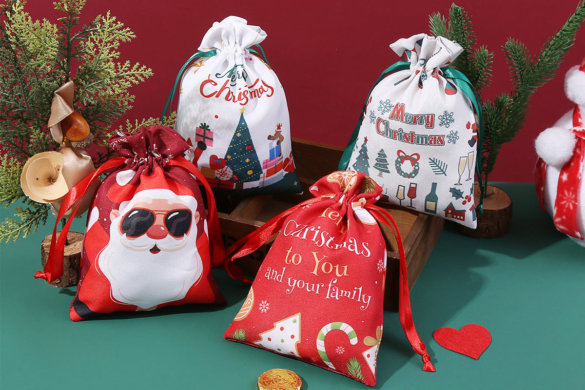 10Pcs 40x30cm Christmas Drawstring Bags Christmas Sack Holiday Wrapping Sacks