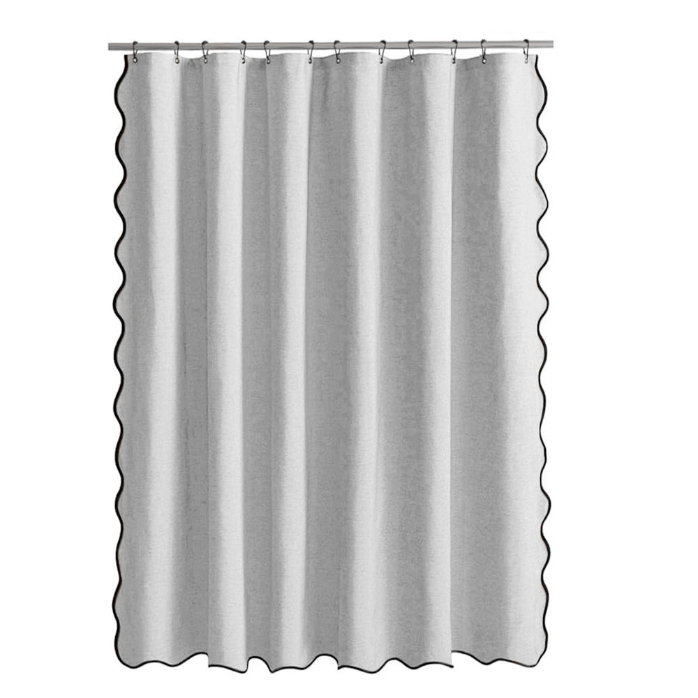 Waterproof Shower Curtain Thick Boho Wavy Edge With Rustproof Hooks