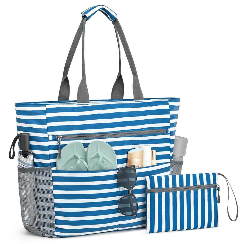 Beach Bag Large Foldable Sandproof Totes Bag With Zipper Beach Shoulder Bag