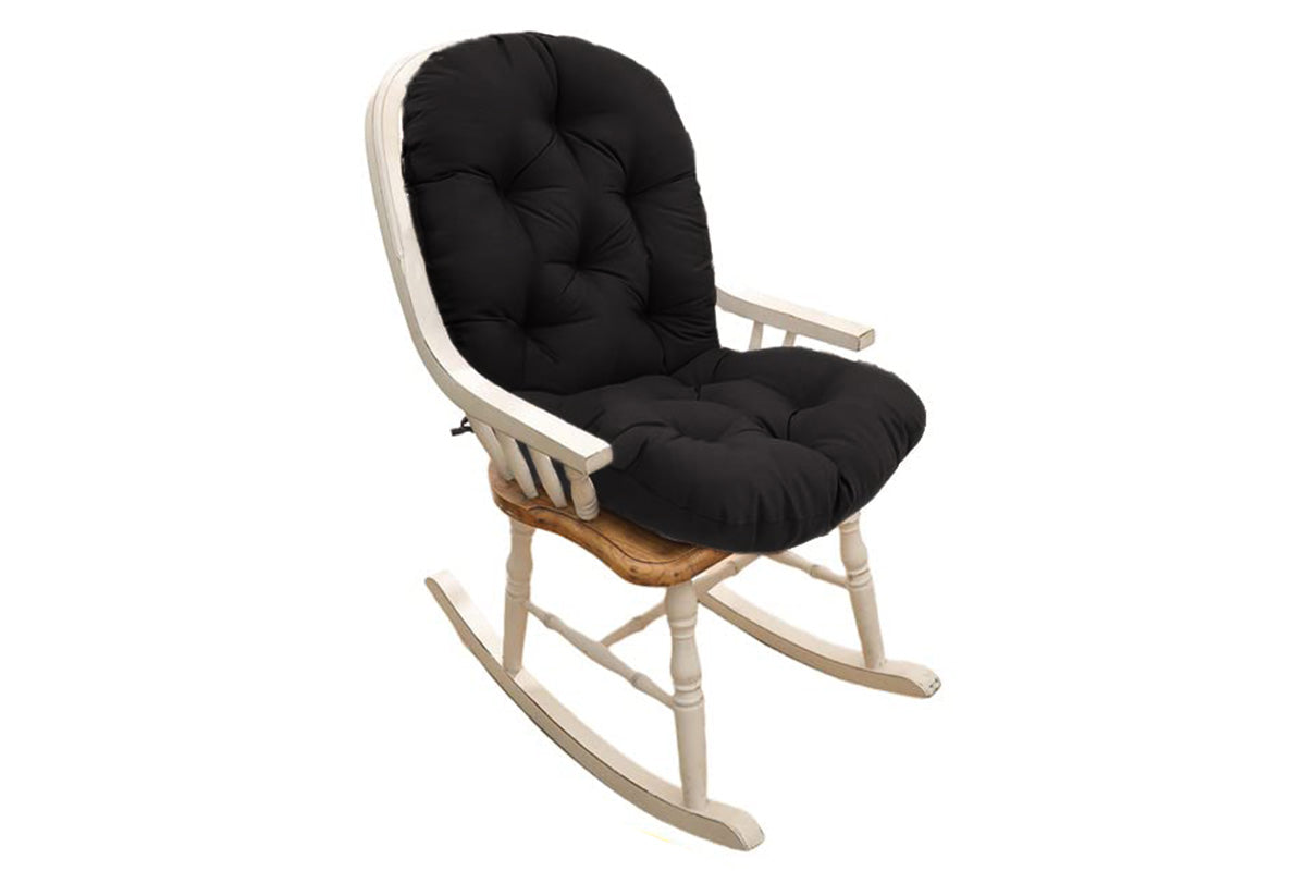 Solid Twill Swivel Rocker Chair Cushion High Back Water Resistant Pad-Black