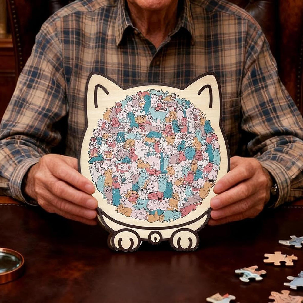 135 Pieces Colored Cat Shaped Wooden Jigsaw Puzzle With Stand For Cat Lovers