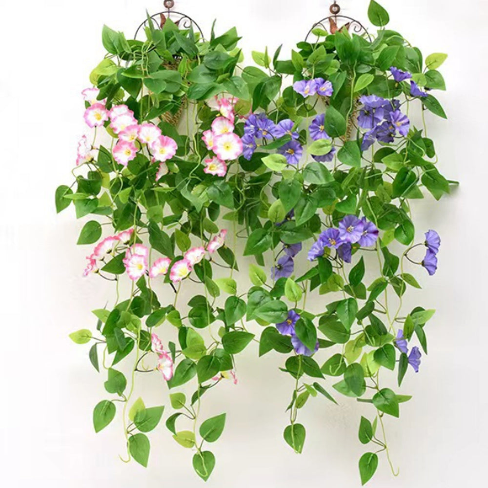 2Pcs Artificial Morning Glory Vine Hanging Plant for Wall Decor