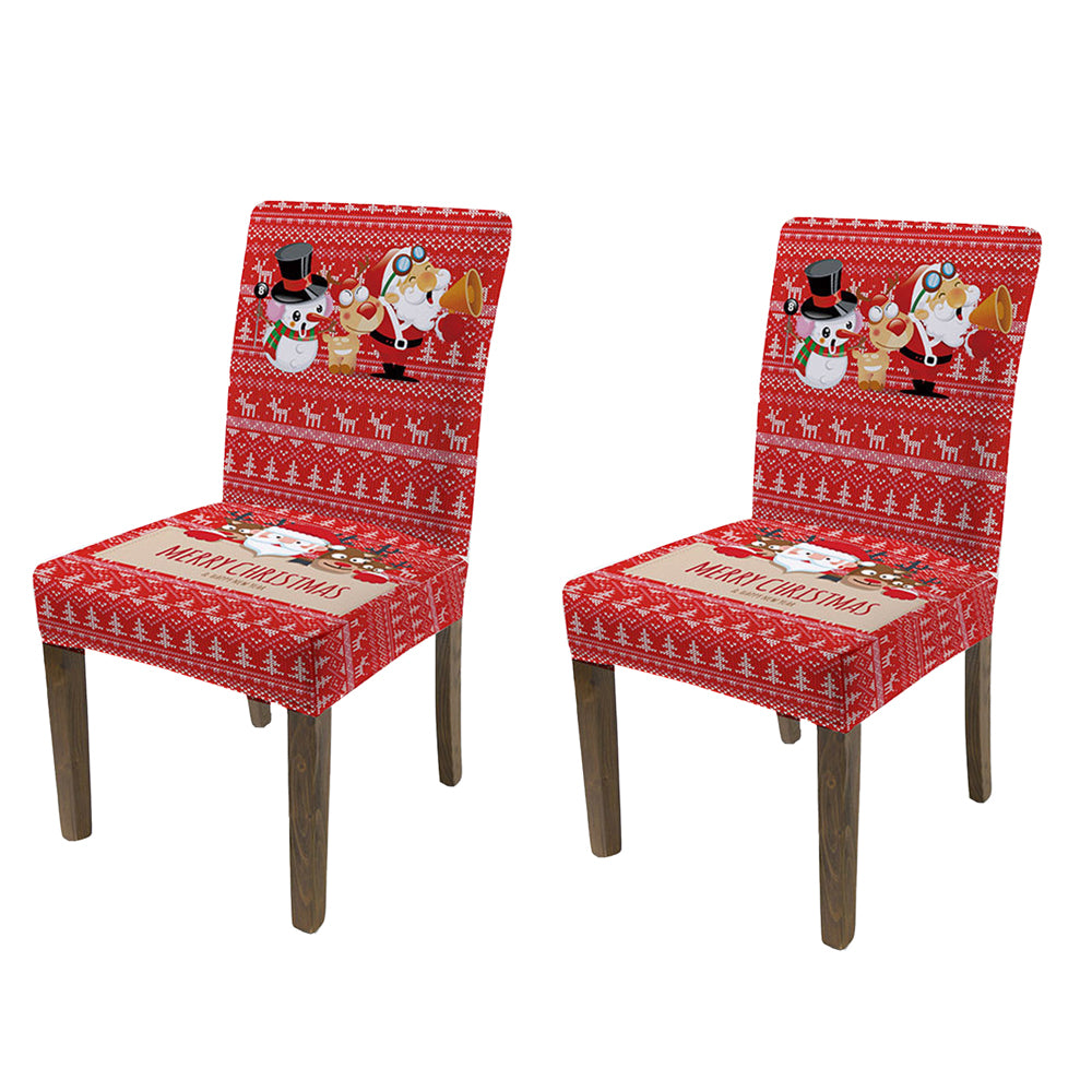2Pcs One-piece Christmas Stretch Dining Room Chair Protector Cover-Snowman