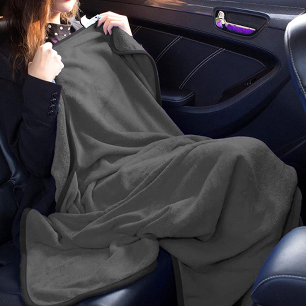 2-in-1 Travel Blanket and Pillow with Hand Luggage Belt and Backpack Clip