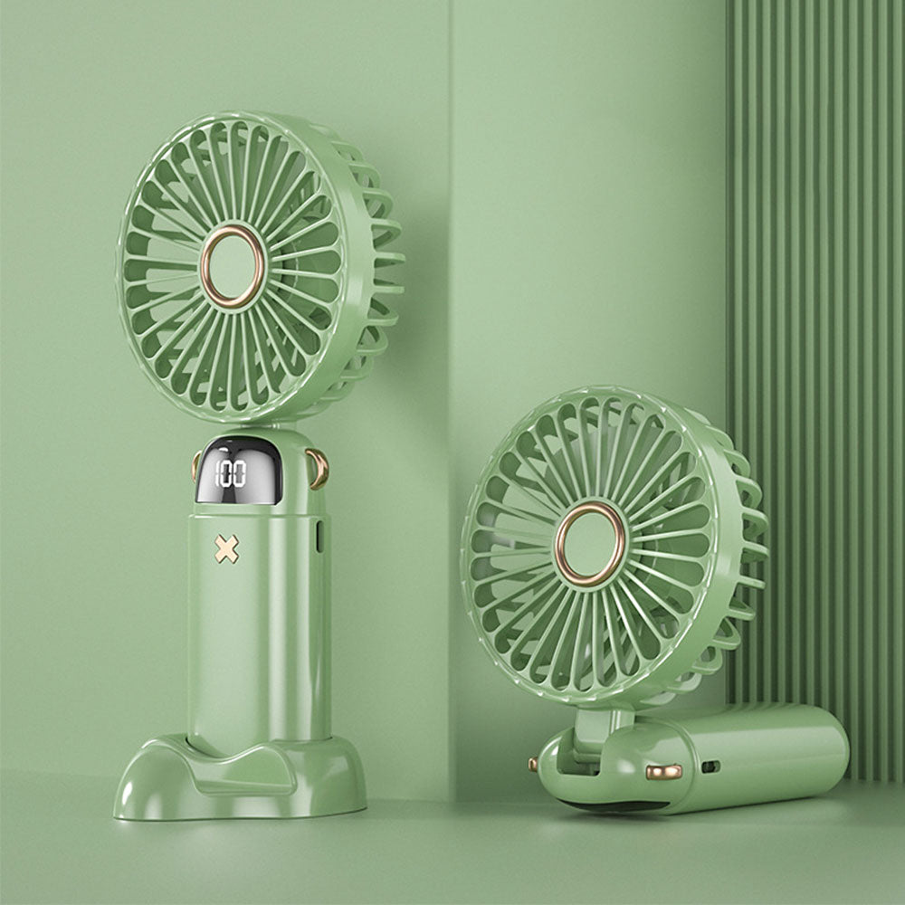 Handheld Fan With LED Display Foldable Hanging Neck Fan Rechargeable Portable Fan