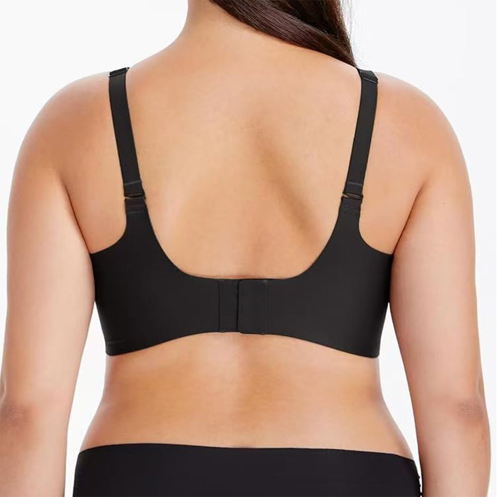 Wireless Bra Soft High Elastic V Neck Wavy Trim-Black
