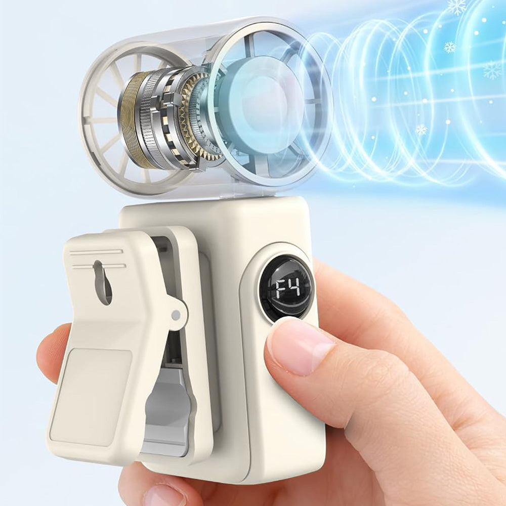 Clip On Handheld Turbo Fan with LED Display 4 Speeds and 180 Degree Tilt