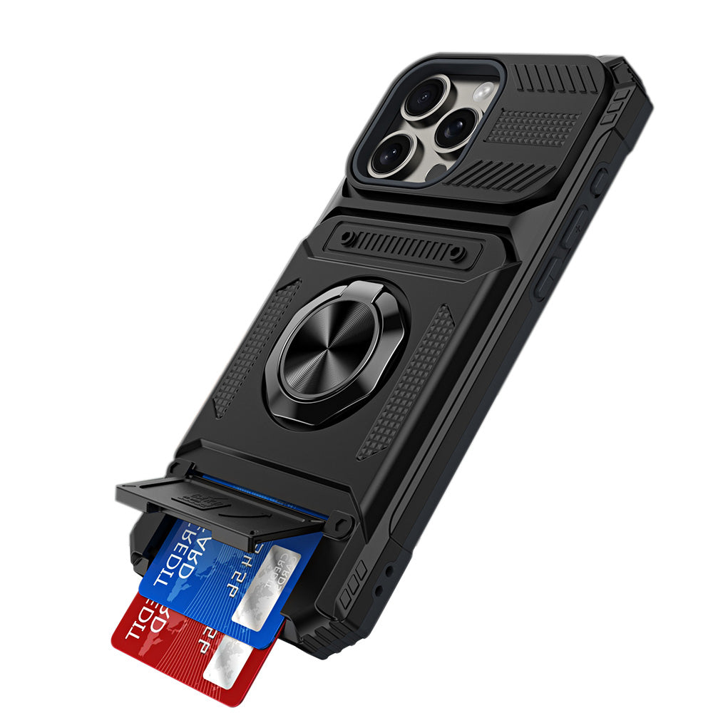 Wallet Card Slot Shockproof Protective Case for iPhone 17 and 18 Series-Black