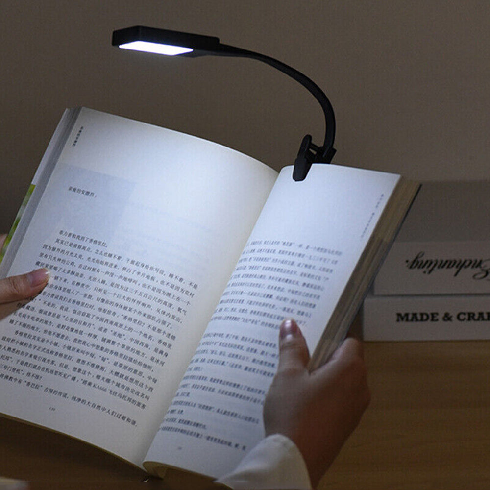 LED Book Reading Light Lamp USB Rechargeable Flexible Clip On Bed Desk Table