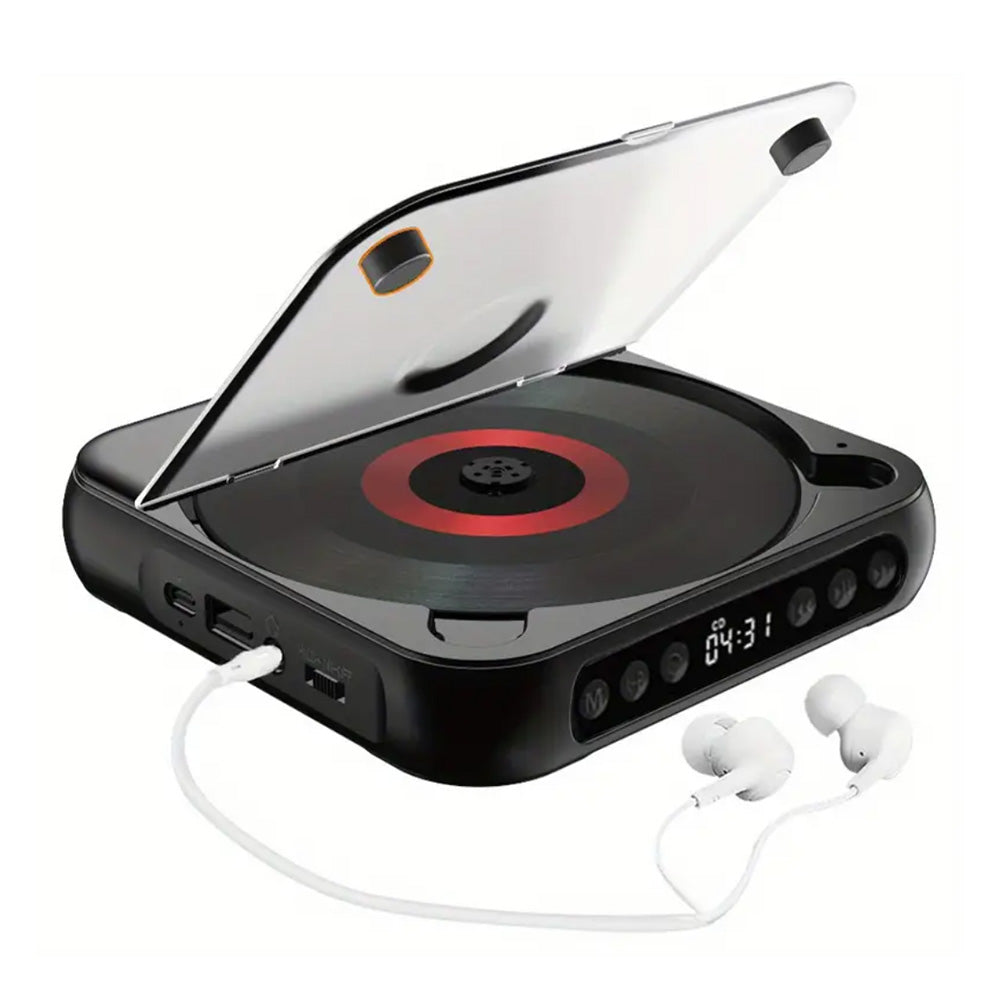 Portable Bluetooth CD Player with USB Playback and Rechargeable Battery